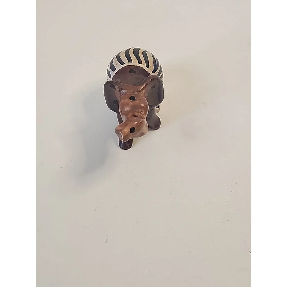 Handcarved‎ Soapstone Elephant Figurine  Handpainted Safari Patchwork 2.25
